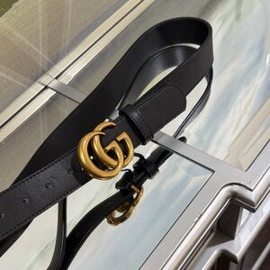 Gucci Leather Belt with Gold Buckle